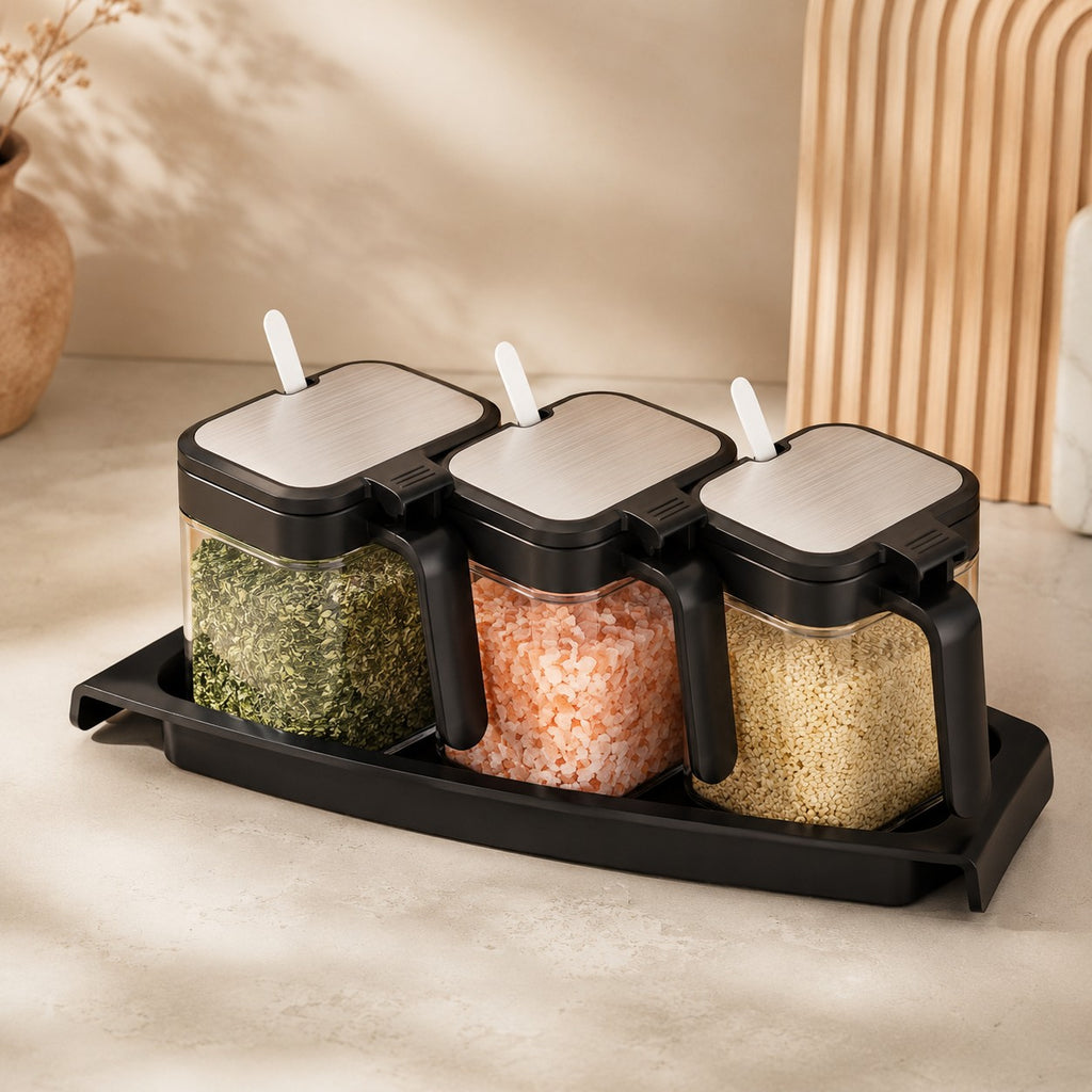 Kit Porta Temperos com Colheres – 3 Peças