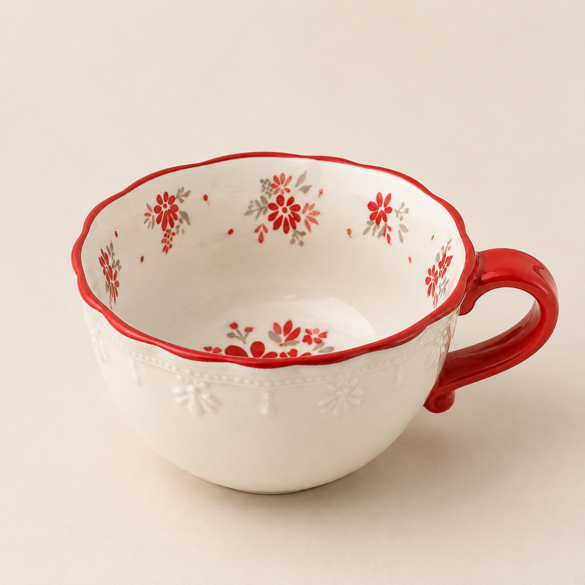 Xícara de Café em Cerâmica Floral Vintage