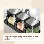 Kit Porta Temperos com Colheres – 3 Peças