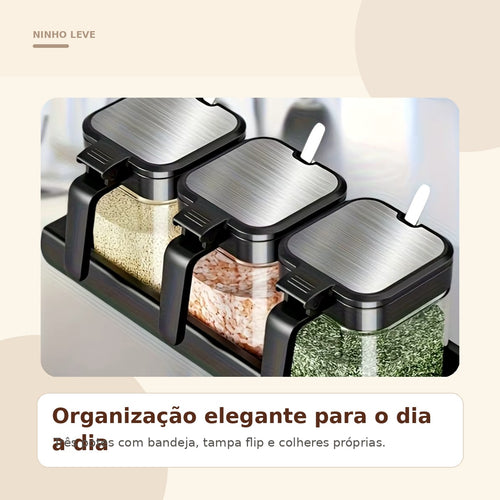 Kit Porta Temperos com Colheres – 3 Peças