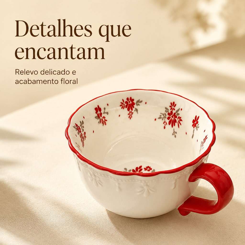Xícara de Café em Cerâmica Floral Vintage