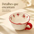 Xícara de Café em Cerâmica Floral Vintage