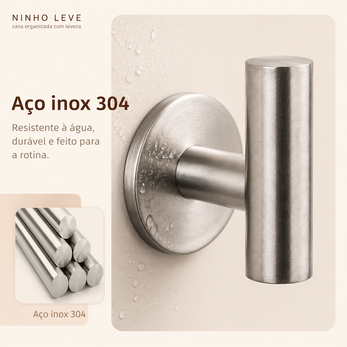 Gancho Adesivo de Parede em Aço Inoxidável 304