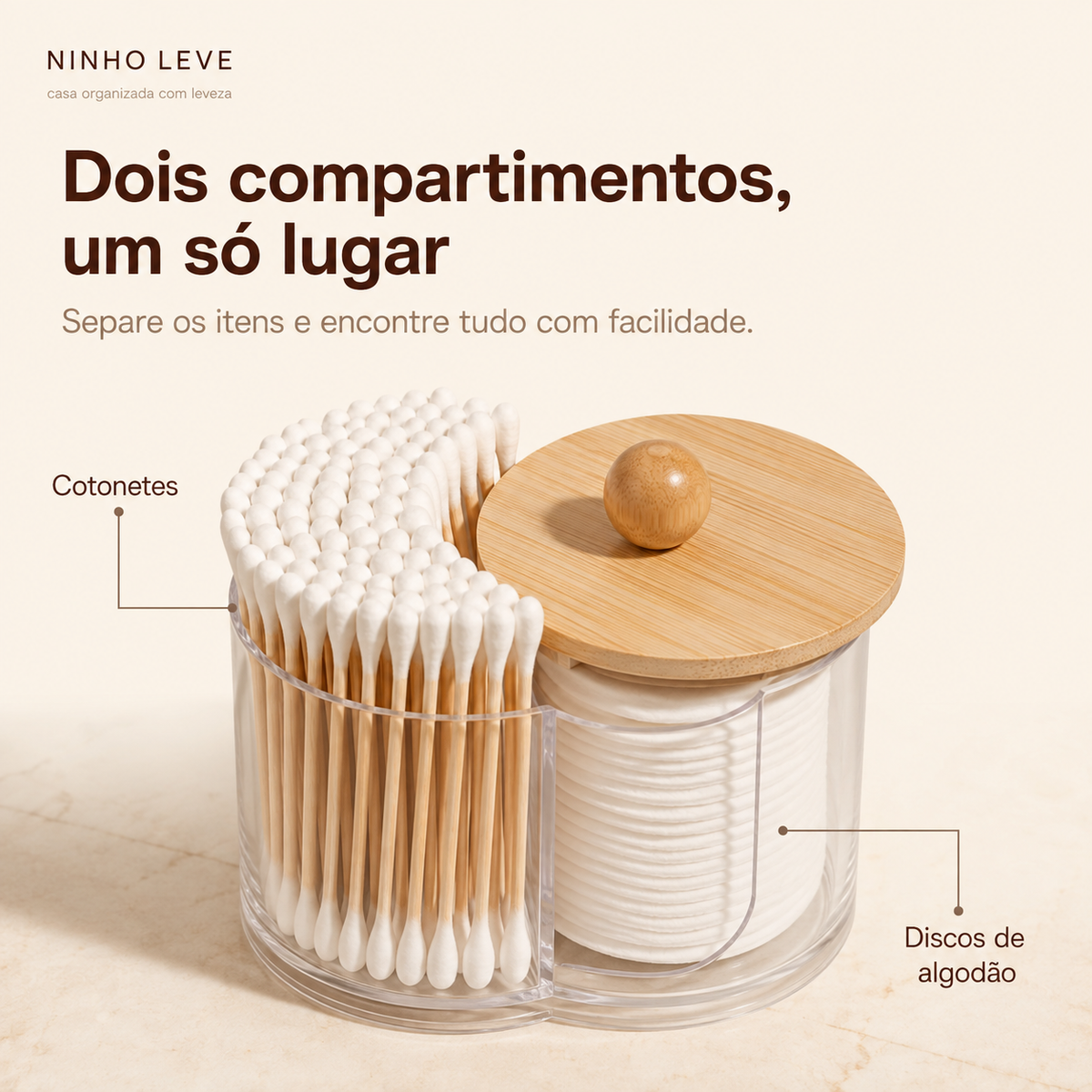 Organizador para Cotonetes com Tampa de Bambu