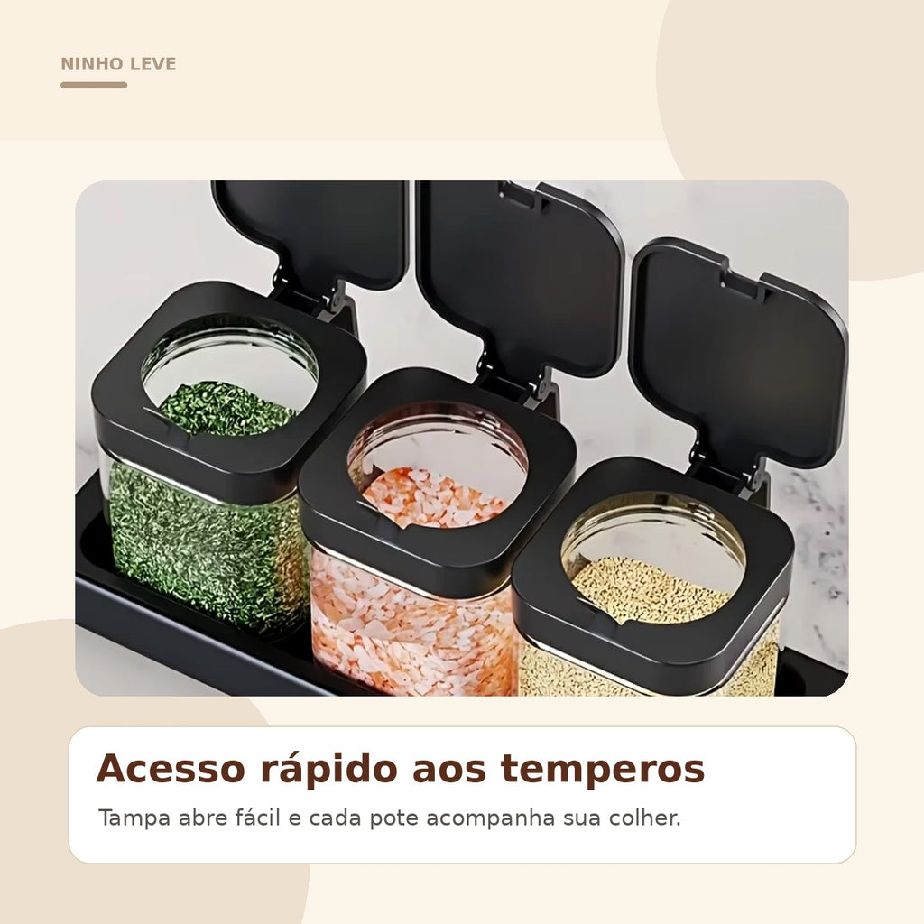 Kit Porta Temperos com Colheres – 3 Peças
