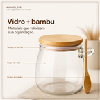 Pote Hermético de Vidro com Tampa de Bambu