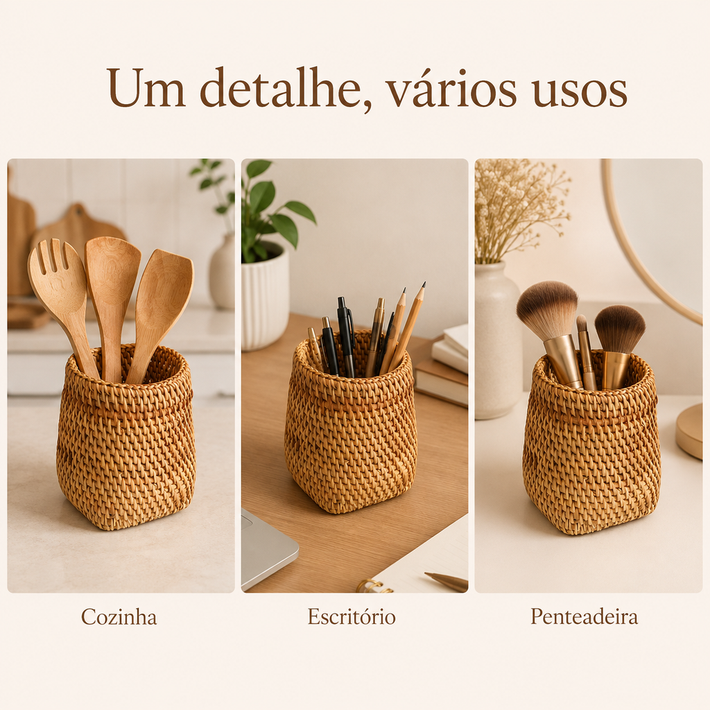 Organizador de Rattan para Utensílios