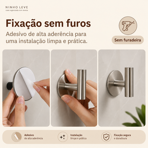 Gancho Adesivo de Parede em Aço Inoxidável 304