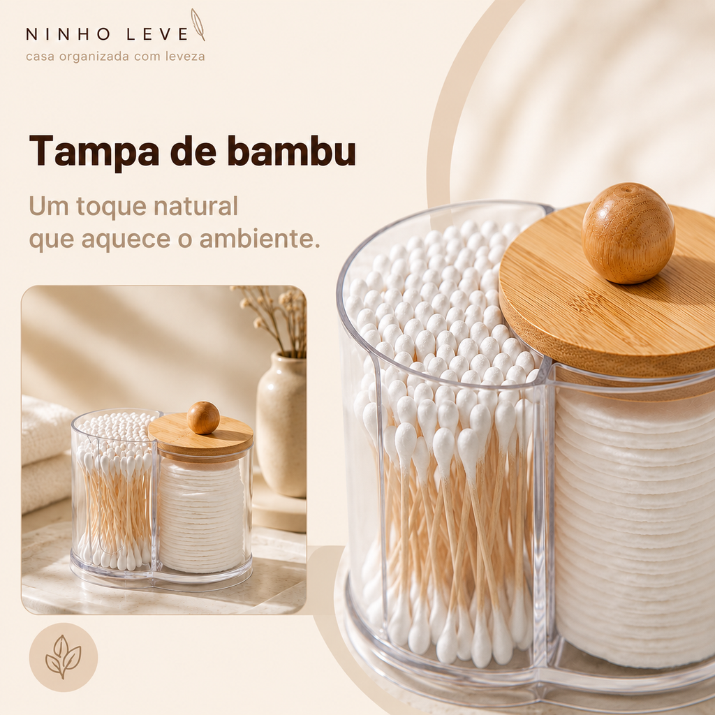 Organizador para Cotonetes com Tampa de Bambu