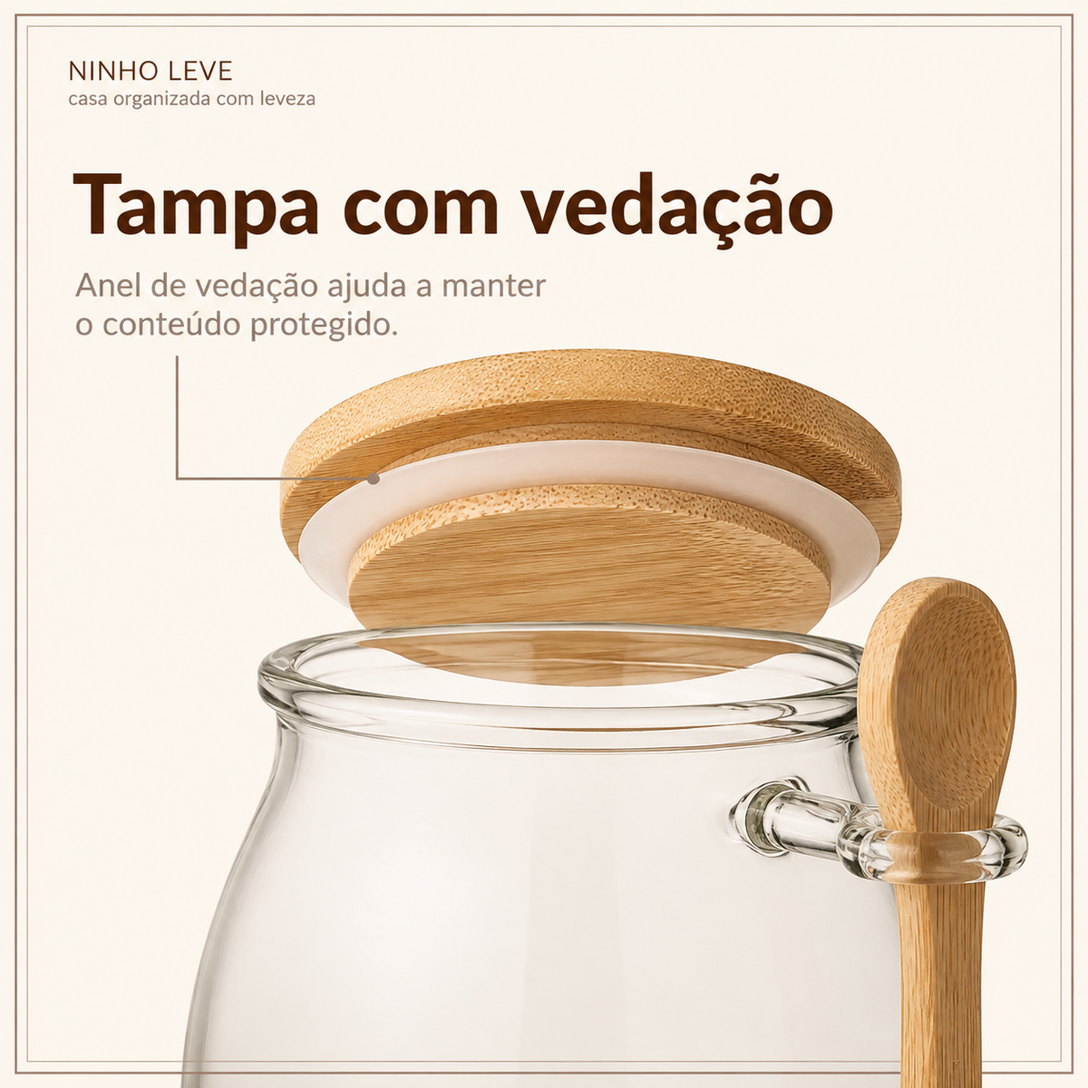 Pote Hermético de Vidro com Tampa de Bambu