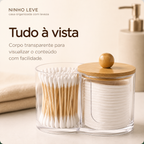 Organizador para Cotonetes com Tampa de Bambu