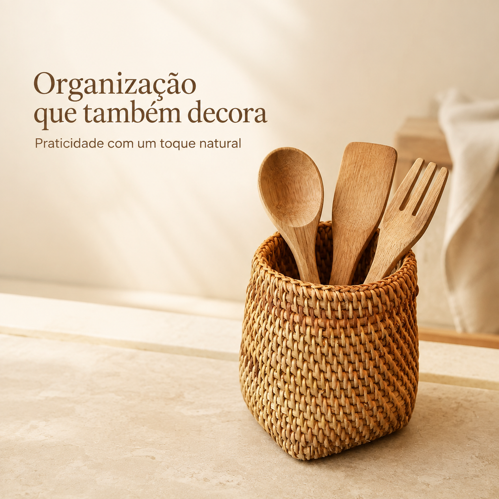 Organizador de Rattan para Utensílios