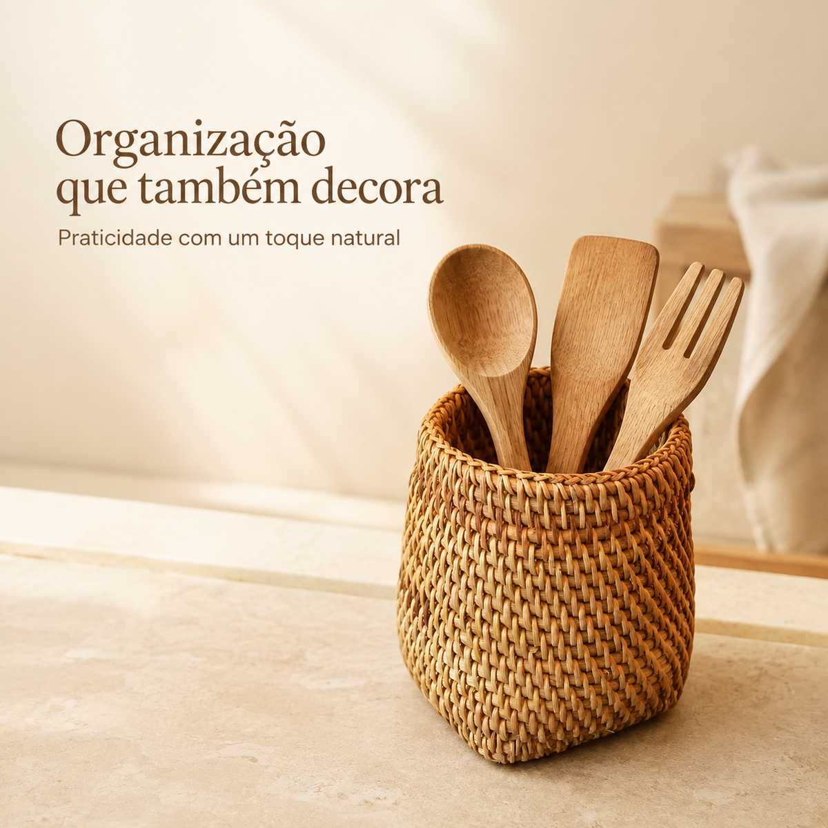 Organizador de Rattan para Utensílios