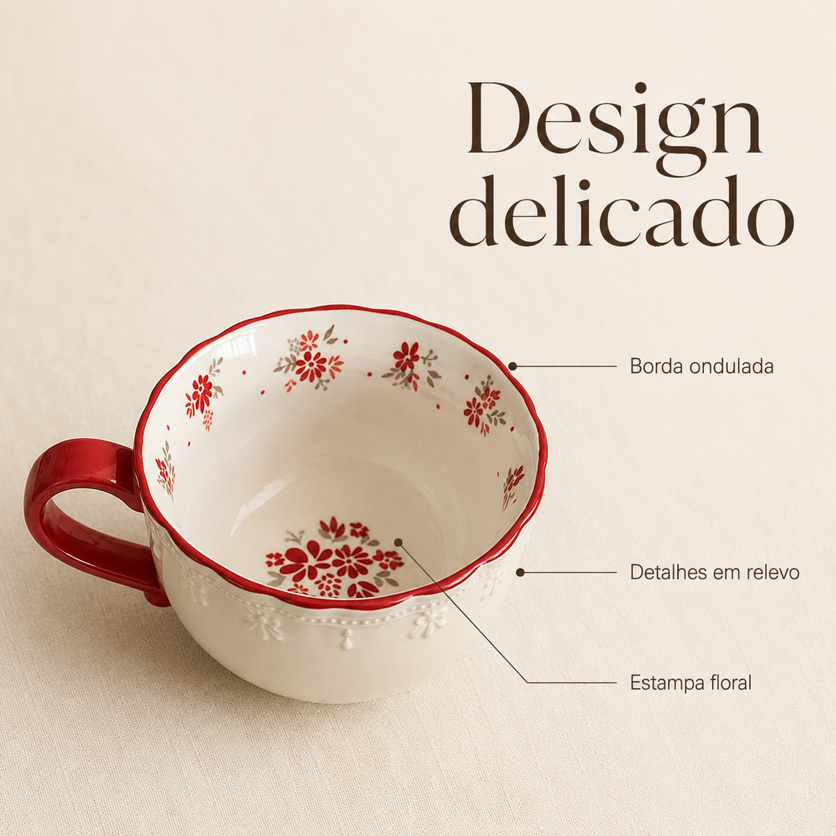 Xícara de Café em Cerâmica Floral Vintage
