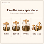 Pote Hermético de Vidro com Tampa de Bambu