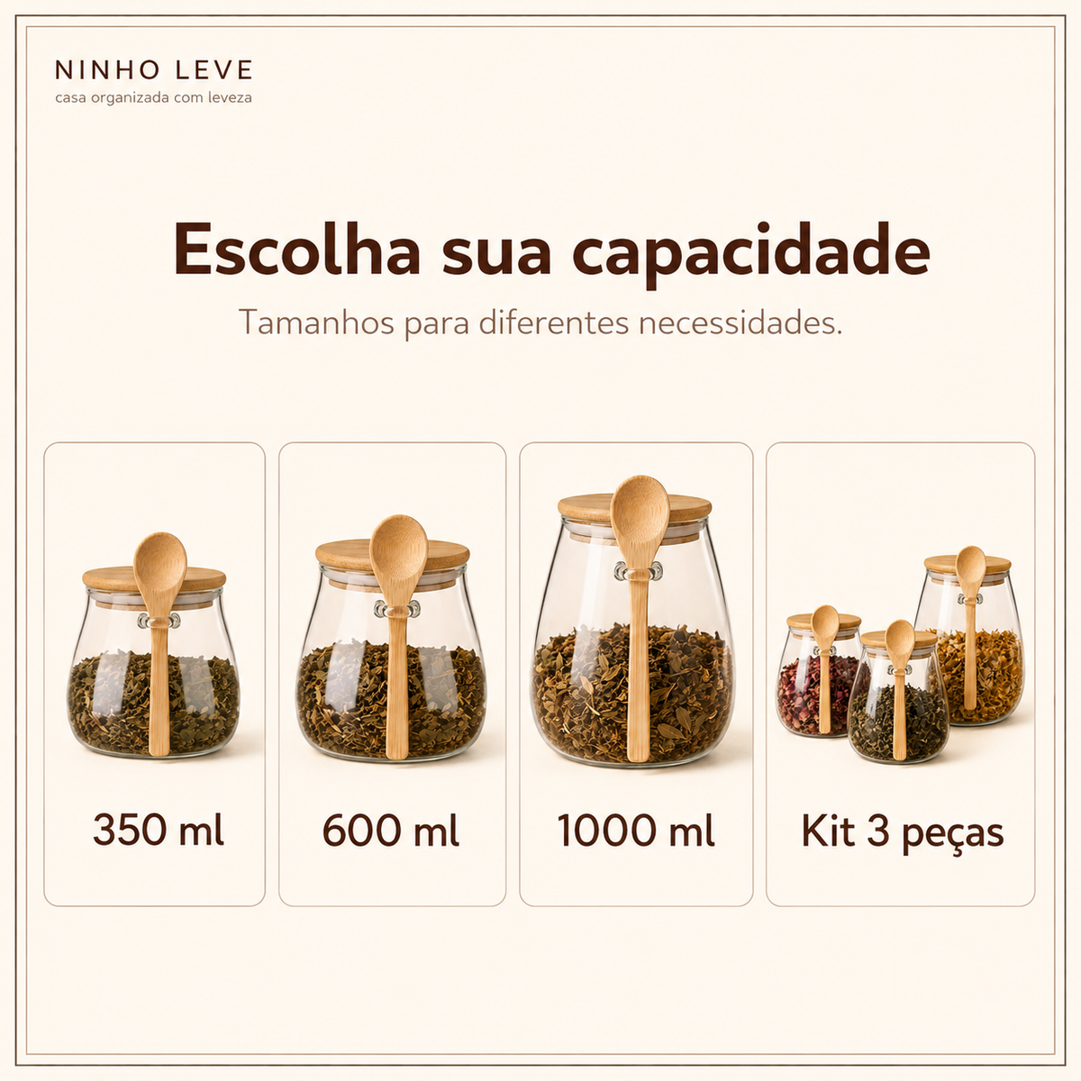 Pote Hermético de Vidro com Tampa de Bambu