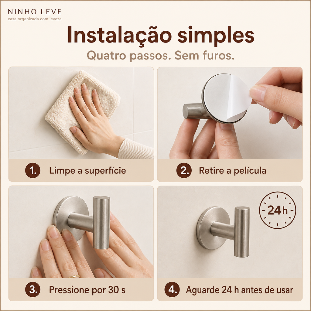 Gancho Adesivo de Parede em Aço Inoxidável 304