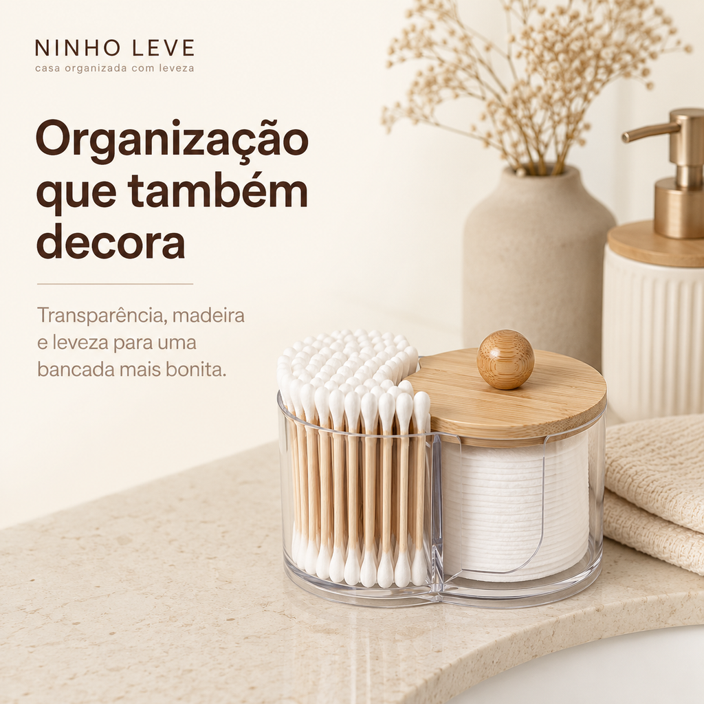 Organizador para Cotonetes com Tampa de Bambu