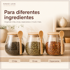 Pote Hermético de Vidro com Tampa de Bambu