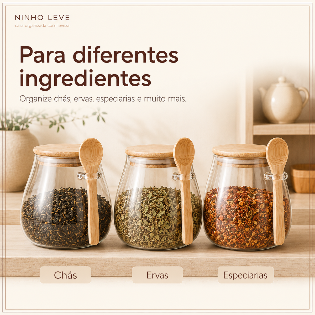 Pote Hermético de Vidro com Tampa de Bambu