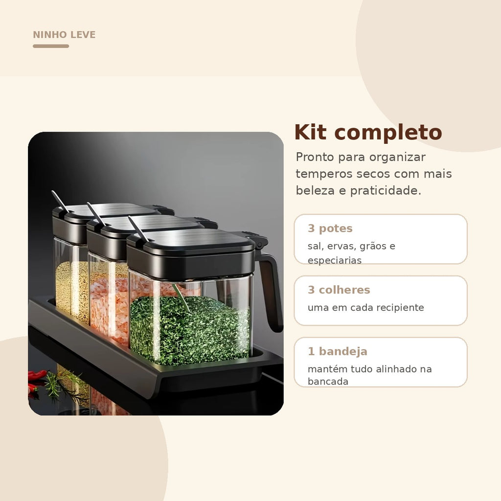 Kit Porta Temperos com Colheres – 3 Peças