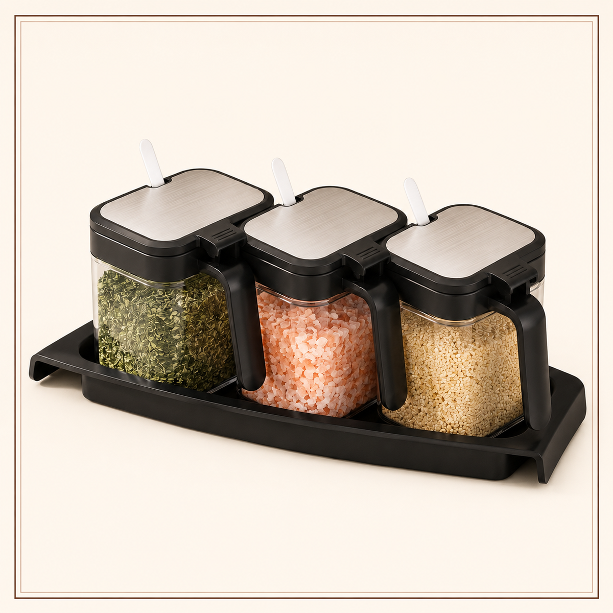 Kit Porta Temperos com Colheres – 3 Peças